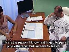 I am in stress, due to infidelity of my husband. The physiotherapist advised me sex with different men. But I don't know many people, so I asked the doctor to fuck me as first dose. I removed my bra and lifted my skirt. After licking my pussy, he became ready to fuck me. It was nice to do sex with a person other than husband.