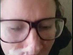 Hard wife blowjob with gagging and big facial