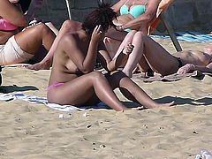 Cute Ebony Girl Topless Outdoors On UK Bournemouth Beach '16