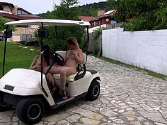 Bootylicious lesbians going completely wild on the golfing-vehicle