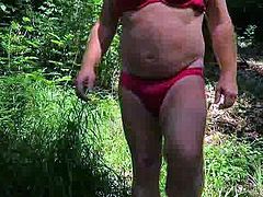 Red Ladyunderwear in the forest