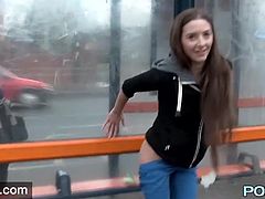 Beautiful girl has fun playing in public