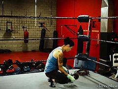 After hard boxing trainings, Dana necessarily needs to relax. And what is the best way to relax and to discard the stress? Right answer is SEX. Watch Dana licking her busty lover's hairy pussy with great passion and sensuality. Have fun and enjoy sweaty details.