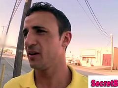 Movie showing a dumb straight get getting fooled into a gay blowjob at a gloryhole