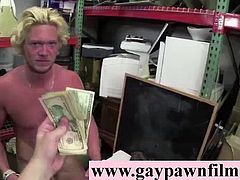 Movie showing a straight guy sucking gay cocks for cash in threesome on spycam