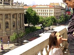 Who needs paintings and art objects, if you have a huge dick, deeply shoved in your mouth, on the balcony of the museum. So thought this young beauty, Anina Silk, staying on her knees and getting Steve's long cock down her throat. But it was just the beginning, later she will show her cock sucking skills in the restaurant full of people.