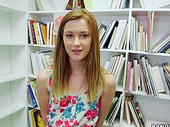 This redhead babe looks very innocent in that dress she's wearing, but in fact, she's an experienced cock hunter. Click to watch naughty Alaina, sucking cock and riding it as a reverse cowgirl. Have fun!
