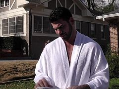 When his wife was away he invited his gay lover over to suck his cock. He was living a lie, but he still enjoyed having a forbidden affair with a man. The blowjob was the best he ever had, and now he will never want to go back to his wife. Turns out this hunk likes eating out asshole, too.