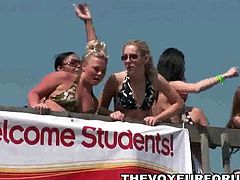 Jaw dropping group of wild amateur college babes flashing off their amazing tits on the beach during spring break