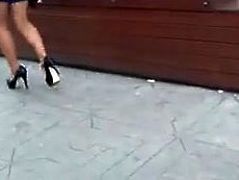 Candid Walking In High Heels And Skirt