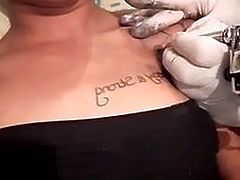 Cute girl doing a tattoo