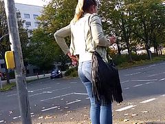 Candid teen ass in blue jeans # 1