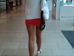 Candid Public Shiny Pantyhose Miniskirt High Heels