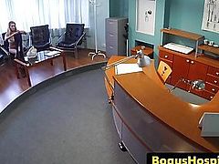 Blonde amateur strips before fucking doctor in waiting room