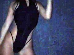 Crystal dancing on a shining swimsuit