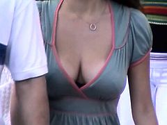 Candid Boobs: Slim Busty White Women (Blue Tops) 5