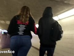 Teen with a thick booty walking in Jeans