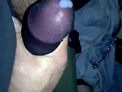 Cum in nylon cock sock