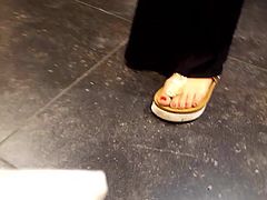 filming her mature feets sexy red toes