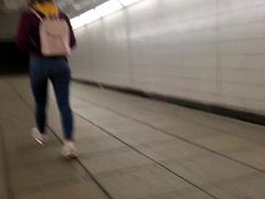 Teen Walking fast in Jeans