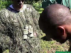 Military hunk humiliated in outdoors fuck