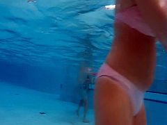 Fat teen pussy in pool with small ass and big tits