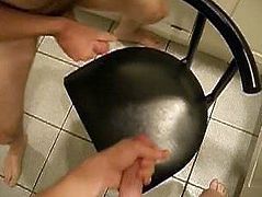 Huge cum loads on black barstool