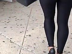 Sexy Blonde cat-walking in tight spandex (candid)