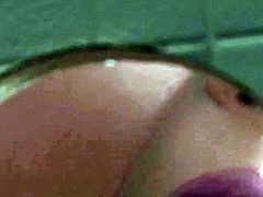 Hot chick rides a large fake dick and gets a slime shower