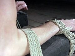 This hot beauty, Ashley Lane, needs to stand up against this heavy metal weight, being tied up with ropes and immobilized, while she gets her pussy stimulated with the help of vibrator. Join and have fun!