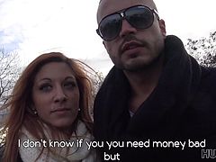 Red girl likes sex for money in front of her bf