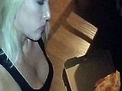 Pizza delivery guy feeds my wife some cum