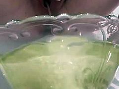 BBW pussy fills a bowl of pee and dips her feet afterwards