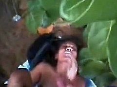 Black Latin Girl vs Big White Dick in Jungle