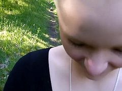 Naughty blond sucking and fucking outdoors