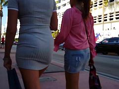Candid voyeur pawg in tight ribbed dress great booty