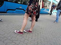 Nice girl wait tram