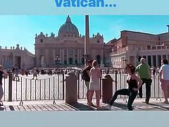 Alison Brie dancing in front of the Vatican