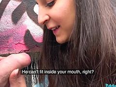Stacy isn't really the type to suck a stranger's dick in public, but for the right amount of cash, she becomes the type really quick. It's a lot of money to her, so doing this will be fun and very profitable.