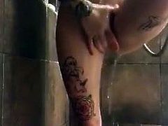 Tattoo Hottie in the shower on periscope