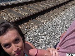 Did you ever had sex outdoors or in public with a superhot babe? No? Now here is your chance to see how it would feel like. This horny couple fuck right on the railway tracks... Pull your dick out of your pants and join our company! Hot!