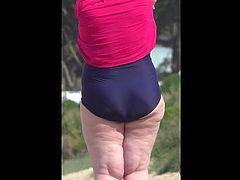 lovely bbw granny in blue swimsuit