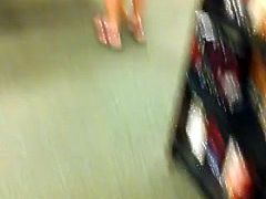 Candid Feet in Flip Flops at Bookstore Legs