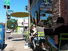 Candid college legs at a coffee shop