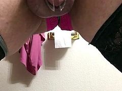 Sissy pees in chastity