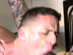 Muscle gay threesome with cumshot