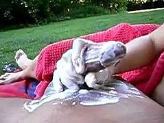 Creamy handjob by wife in public park