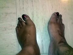 Ebony wide feet lotion tease