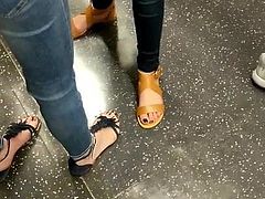 Candid feet - hot girls on Tube train