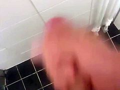 Quick and silent cum in hotel bathroom